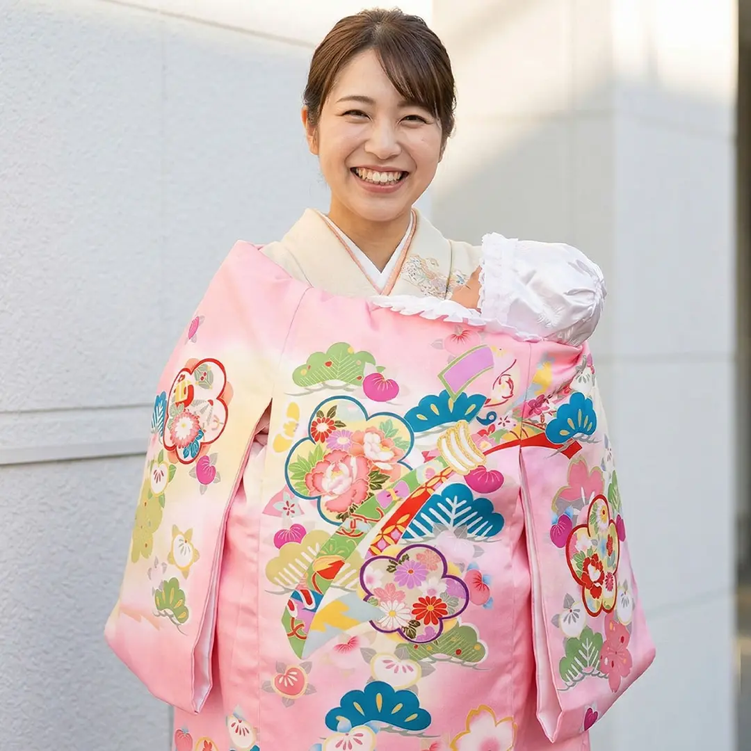 お宮参り産着レンタル／ピンク地に束ね熨斗と松の祝い着／女児 | お
