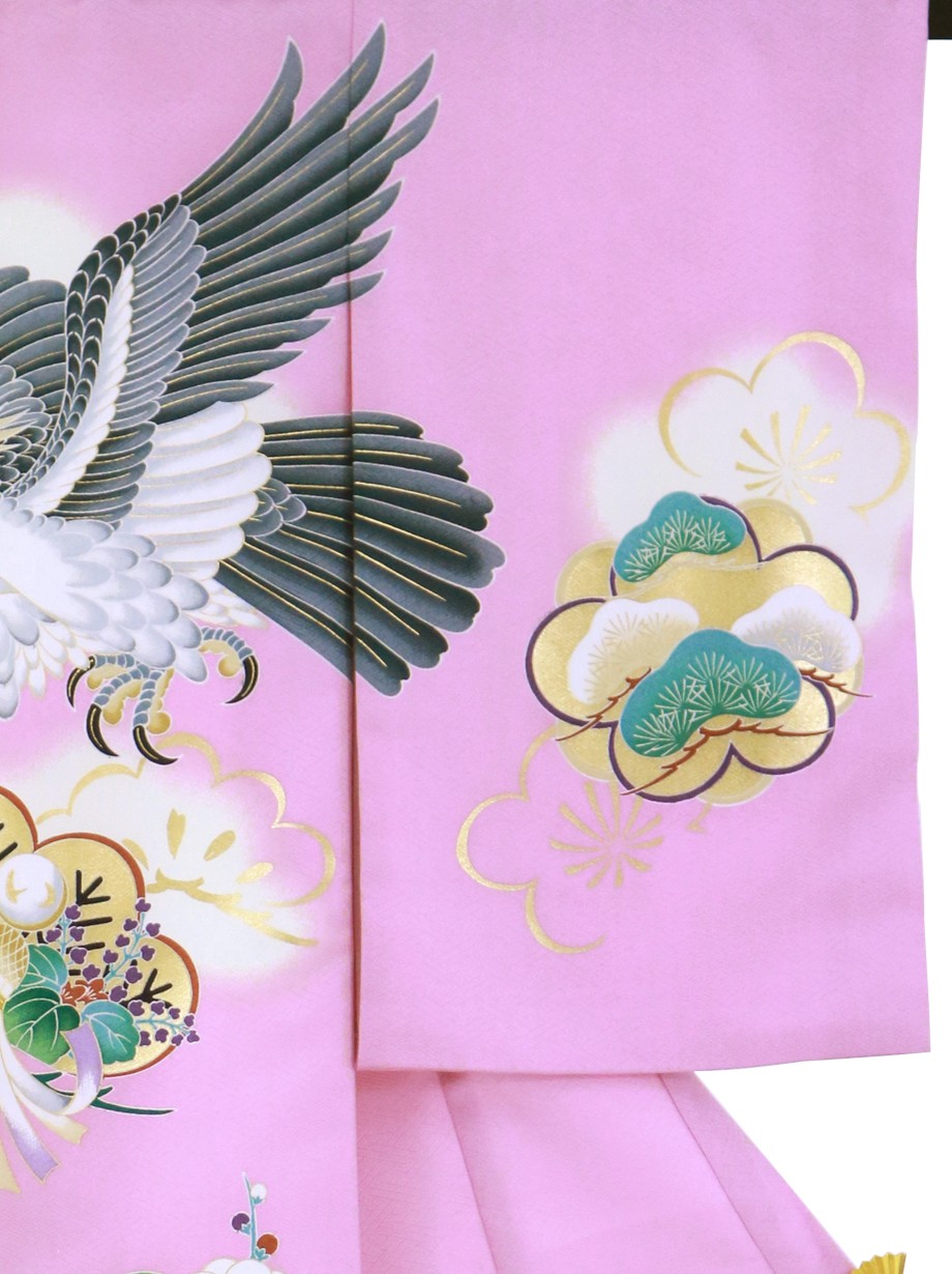 菖蒲（あやめ）色に鷹と松・梅の祝い着（産着）／男児（ポリエステル）