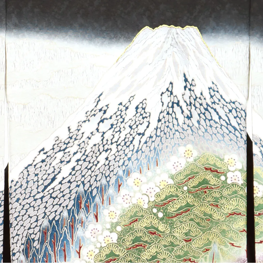 お宮参り産着／黒地に富士山と松竹梅の祝い着／男児／富士山の柄詳細