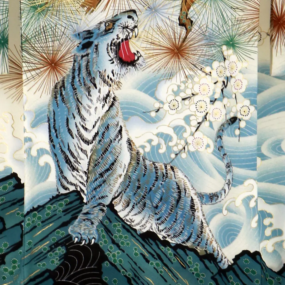 お宮参り産着／白地に鷹と白虎の祝い着／男児* | お宮参りの産着