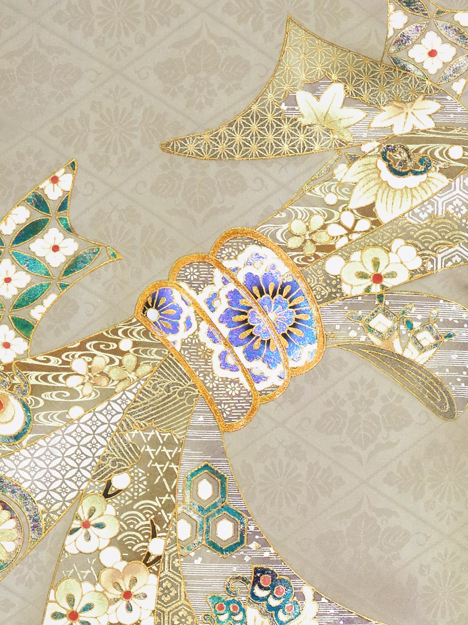 お宮参り産着レンタル／グレージュ地に束ね熨斗の祝い着／男女兼用