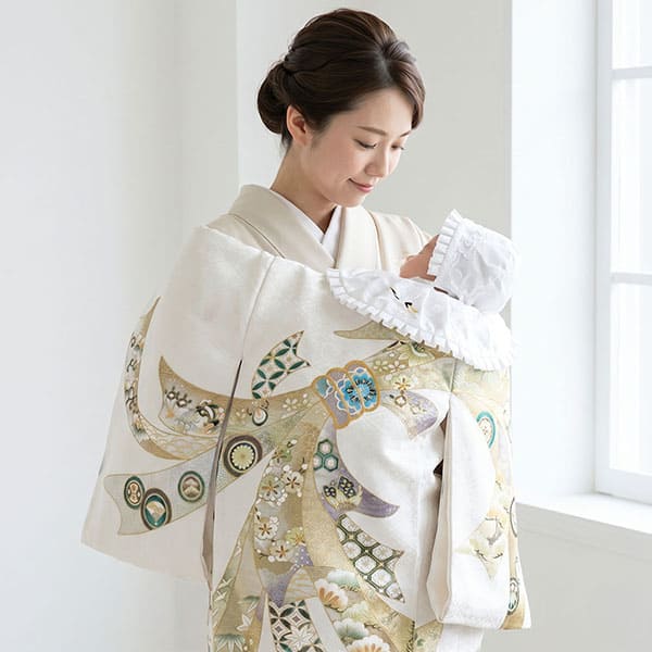 お宮参り産着レンタル/白地に束ね熨斗の祝い着/男女兼用 | お宮参り お宮参り産着レンタル/白地に束ね熨斗の祝い着/男女兼用 | お宮参り