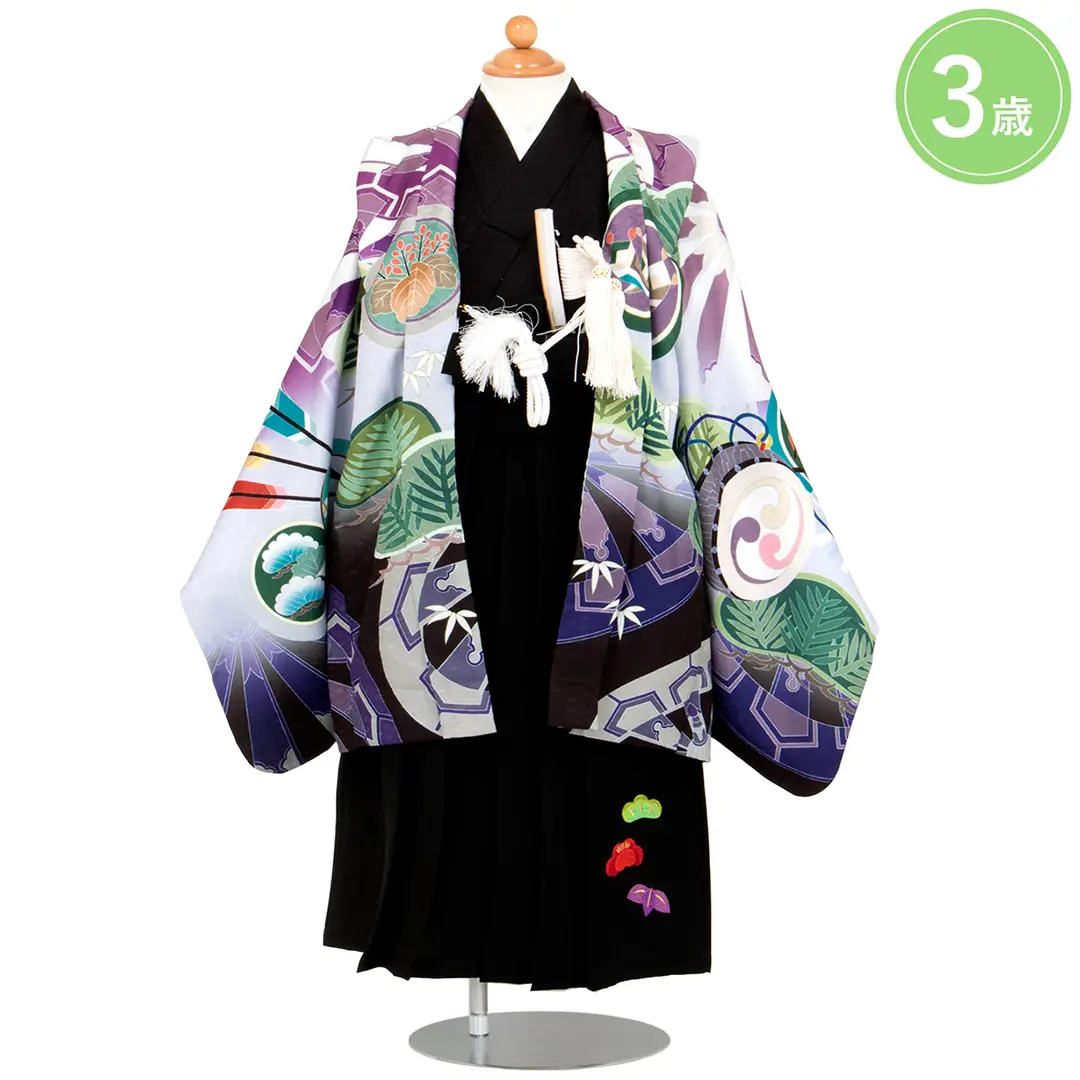 ピンクと紫に兜 黒の袴／七五三・三歳男の子・袴 | 宅配着物レンタルの