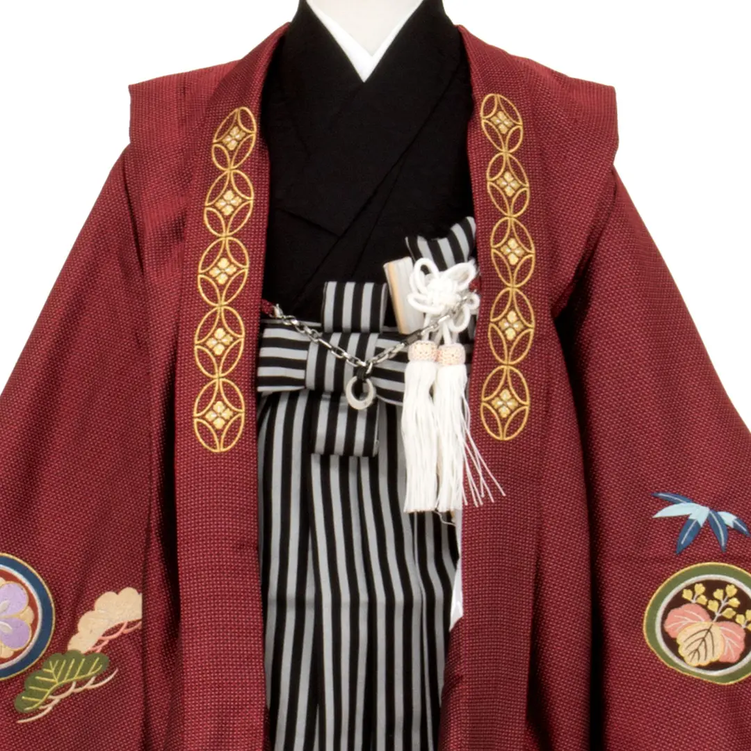 赤地に兜 黒縞の袴／七五三・三歳男の子・袴 | 宅配着物レンタル