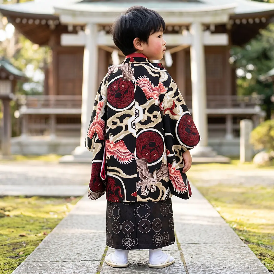 内田篤人×JAPAN STYLE 黒地に龍と鶴の紋／七五三・三歳男の子・袴