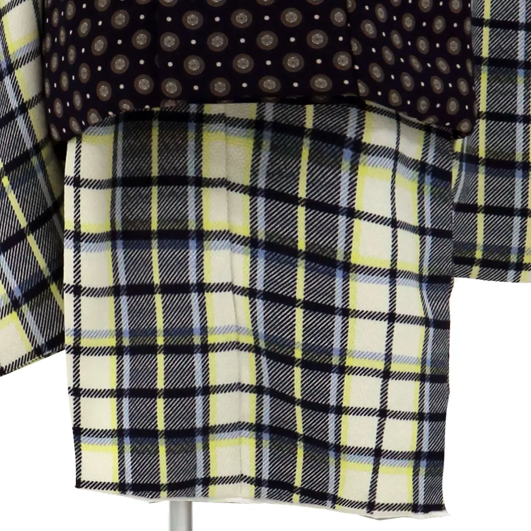 白のタータンチェック、紺色の被布コートセット／七五三・三歳男の子