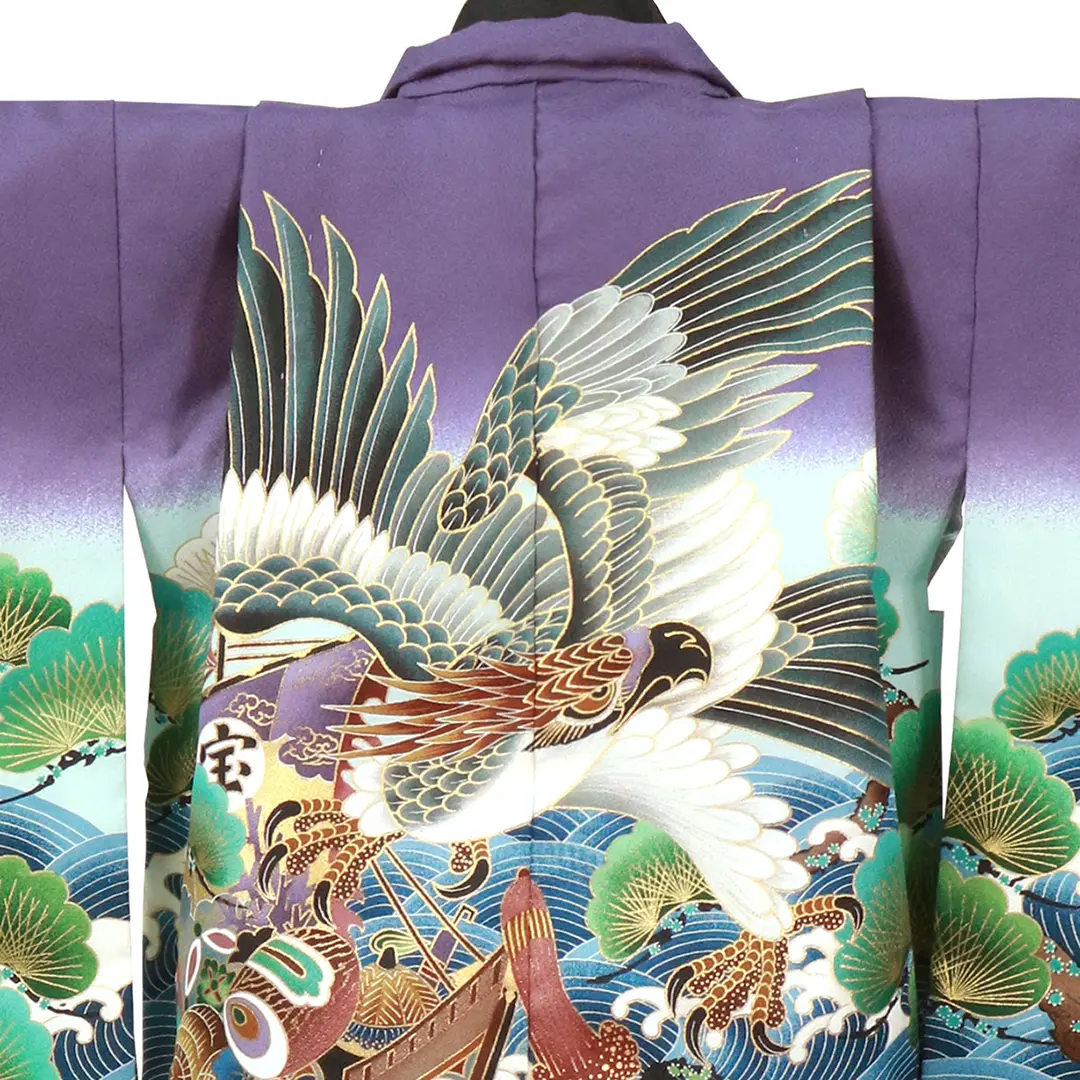 葡萄(えび)色に鷹と宝船、黒の袴/七五三・三歳男の子・袴 | 宅配 葡萄(えび)色に鷹と宝船、黒の袴/七五三・三歳男の子・袴 | 宅配