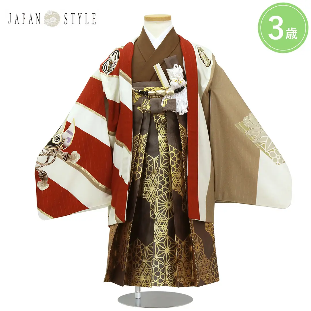 JAPAN STYLE》白地に縦縞と赤の斜め縞の片身替わりに鷹、竹の葉