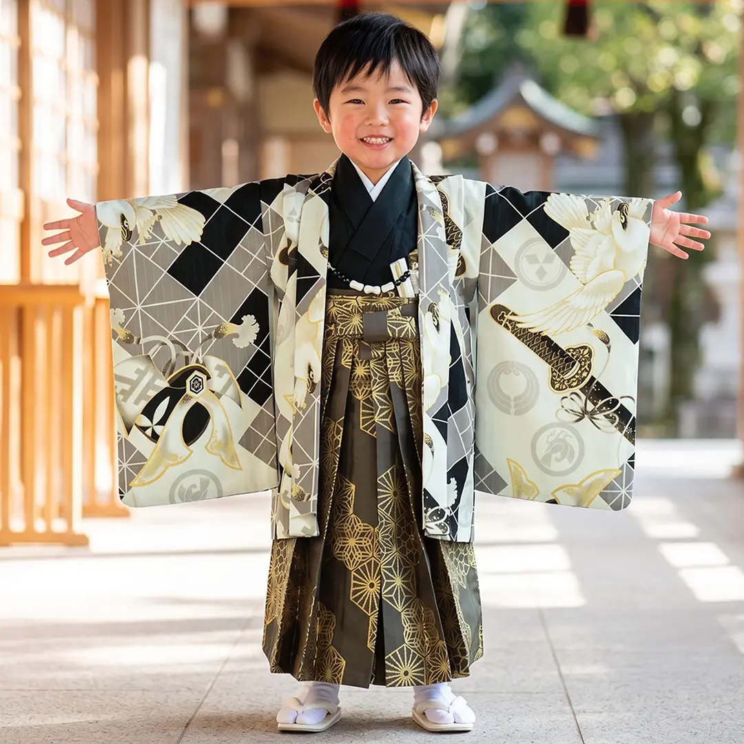 大幅値下げ‼️七五三 7歳 フルセット ブラック ゴールド 大幅値下げ