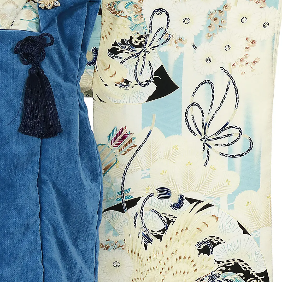 華徒然》水色地に吉祥文様、ベロアの被布コートセット／七五三・三歳