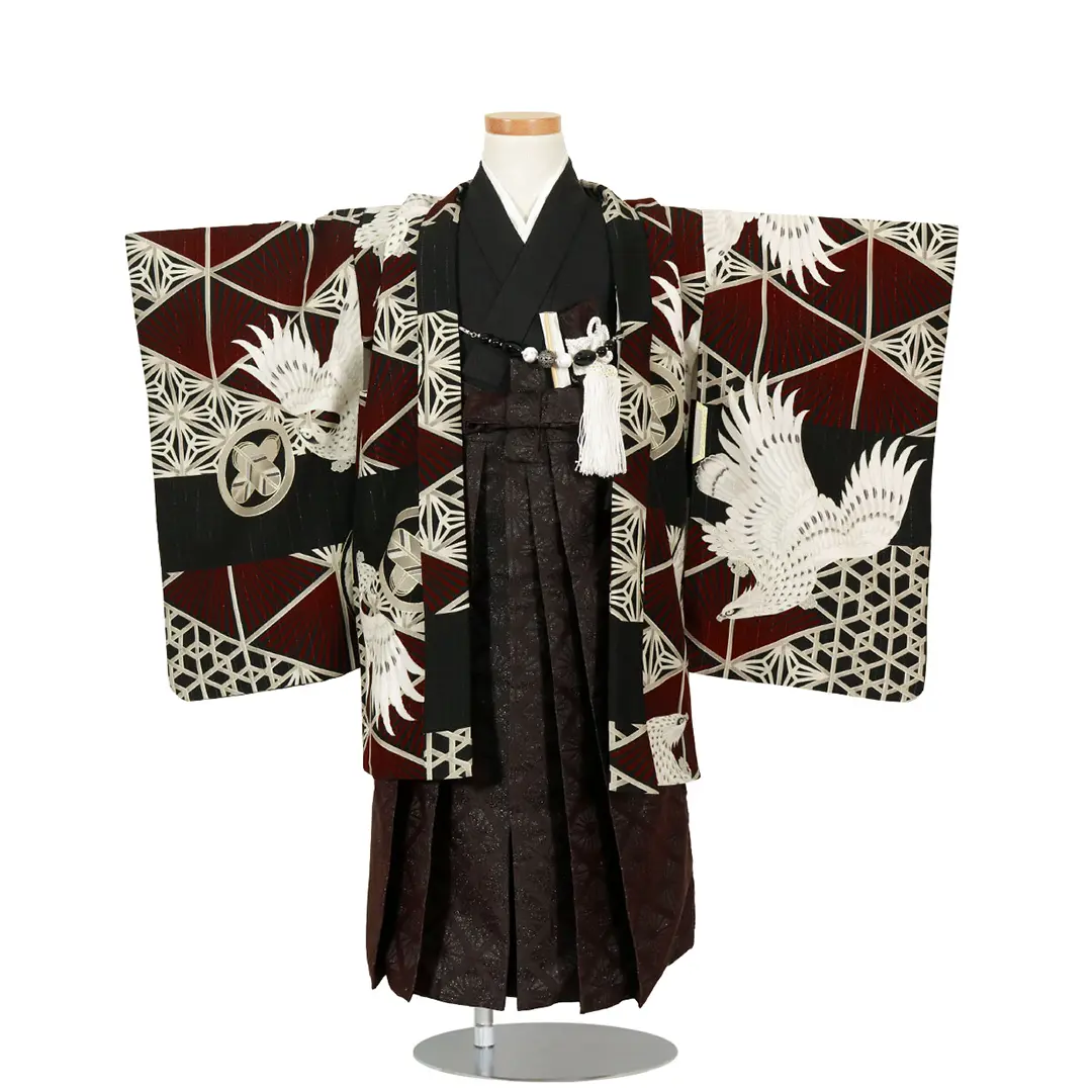 3歳 七五三 鷹模様の着物 〔3歳男の子〕七五三レンタル 紺鷹×古典柄