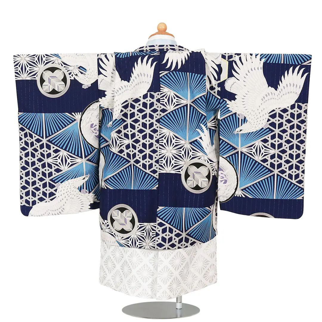 Y★2084★ 七五三 男の子 着物 四つ身 紺色 丸に蔦紋 七五三着物レンタルが格安