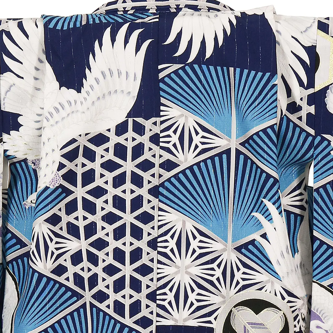 JAPAN STYLE》鷹に組子模様（青）、白の袴／七五三・三歳男の子・袴