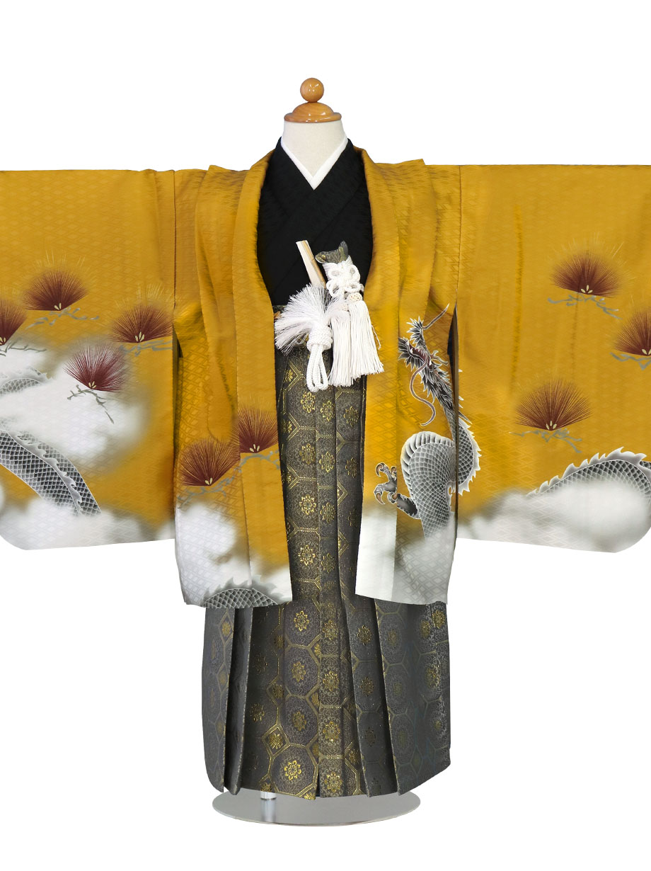 京越卸屋　七五三 着物セット 12点 鷹龍-金茶-藍鼠袴　男の子 5歳 京越卸屋 七五三 着物セット 12点 鷹龍-金茶-藍鼠袴 男の子 5歳