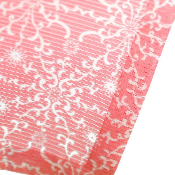 ピンクと白の地の斜め取りに華紋の絽の祝い着（産着）／女児（かしきものオリジナル）生地の質感