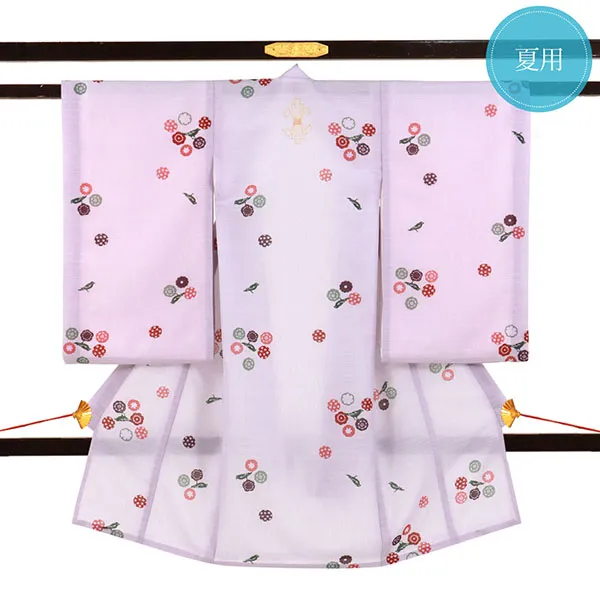 淡紫地に鳥と小花の絽の祝い着（産着）／女児（かしきものオリジナル）
