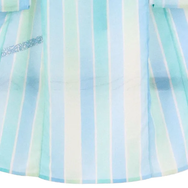 淡いブルーやグリーンのストライプの絽の祝い着（産着）／男児（かしきものオリジナル）裾模様