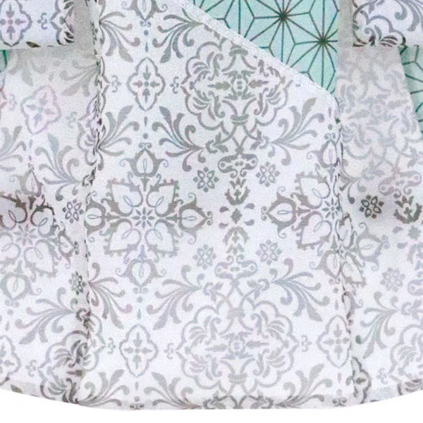 水色地に麻の葉と白地更紗の絽の祝い着（産着）／男児（かしきものオリジナル）裾模様