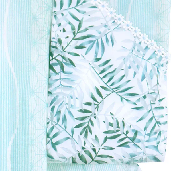 ミントグリーン地に麻の葉と縞の絽の祝い着（産着）／男児（かしきものオリジナル）右袖