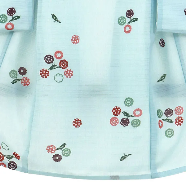 水色地に鳥と小花の絽の祝い着（産着）／男児（かしきものオリジナル）裾模様