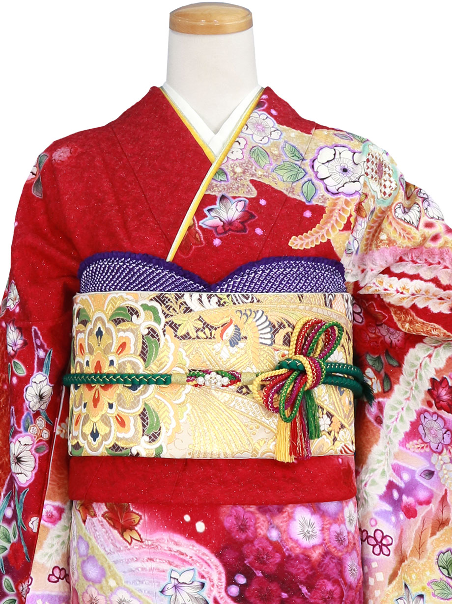 赤地に辻が花風の振袖