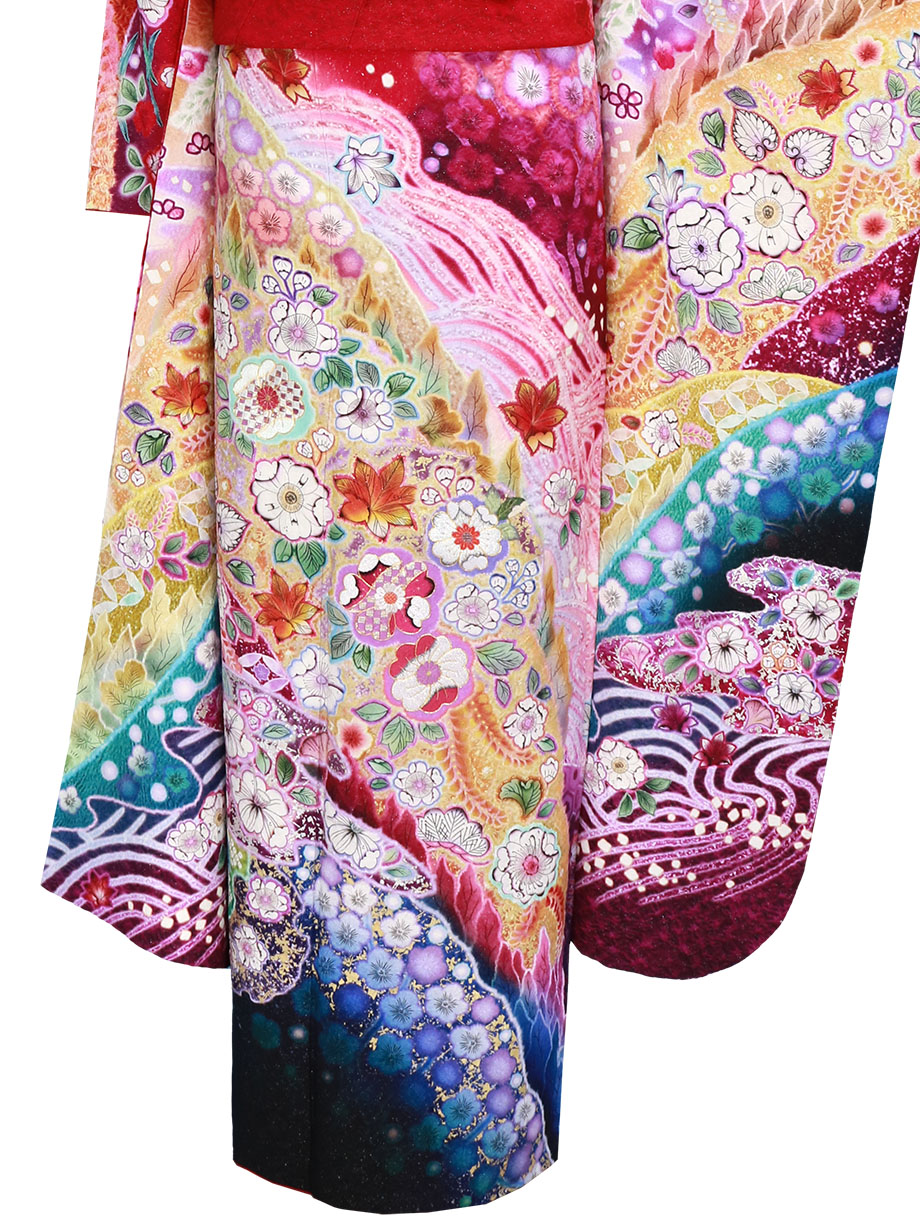 赤地に辻が花風の振袖