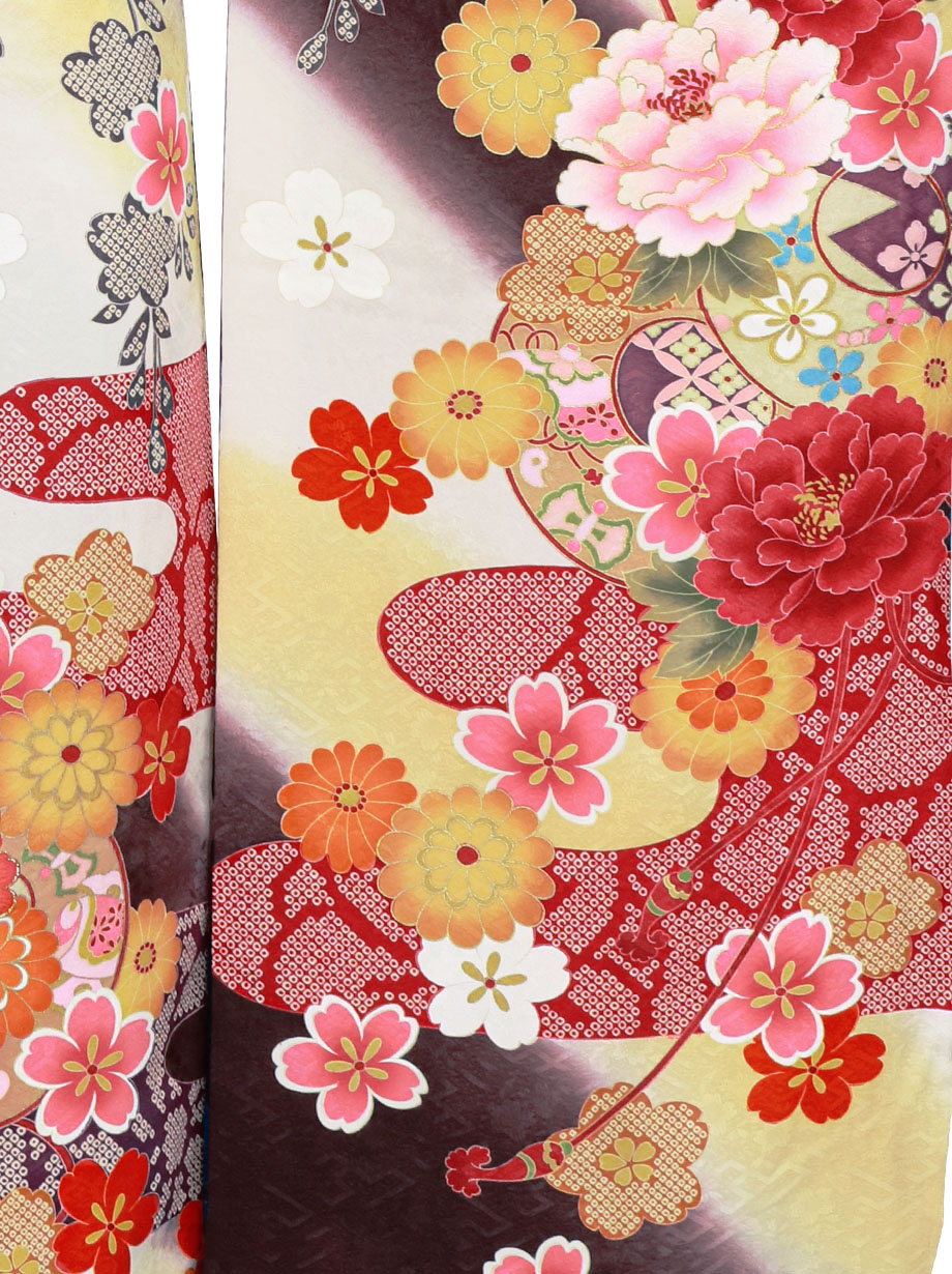 小豆色に枝垂れ桜の振袖／標準サイズ | 宅配着物レンタルの京都かしきもの