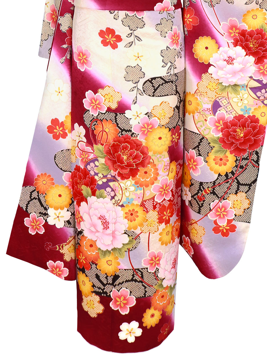 赤紫色に枝垂れ桜の振袖／トールサイズ