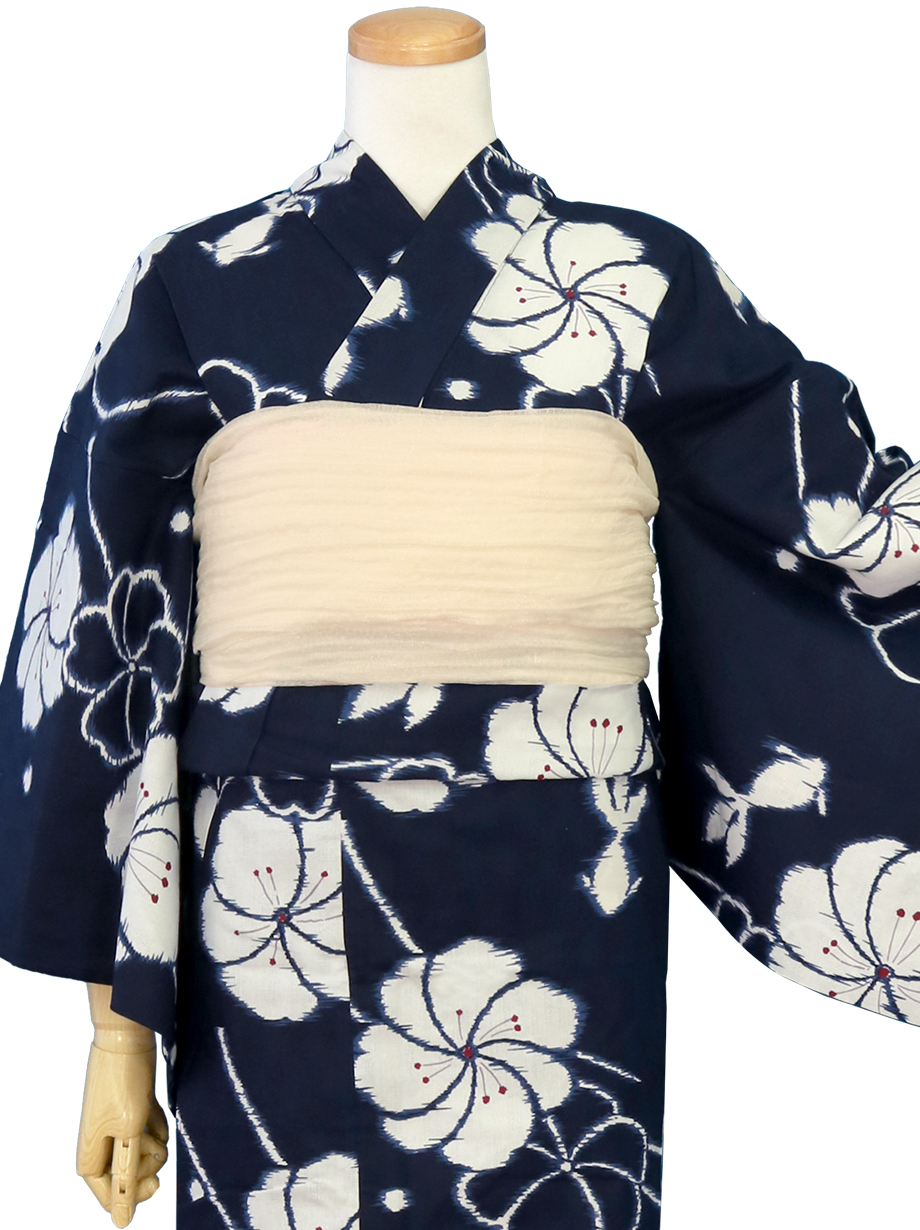 浴衣 レンタル セット Lサイズ レディース 紺 梅 国産