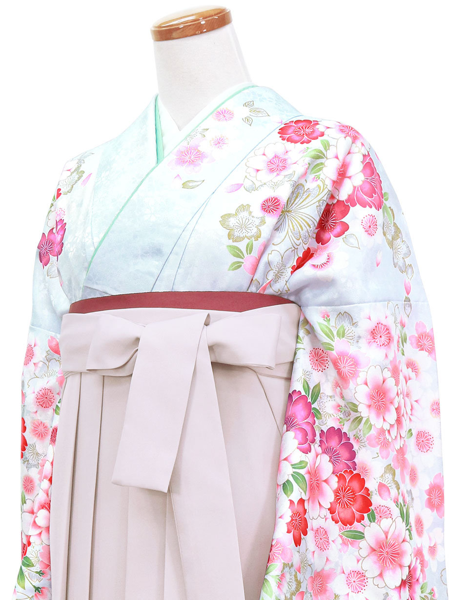 淡水色地に桜・くすみピンク袴（無地）（二尺袖）／卒業式