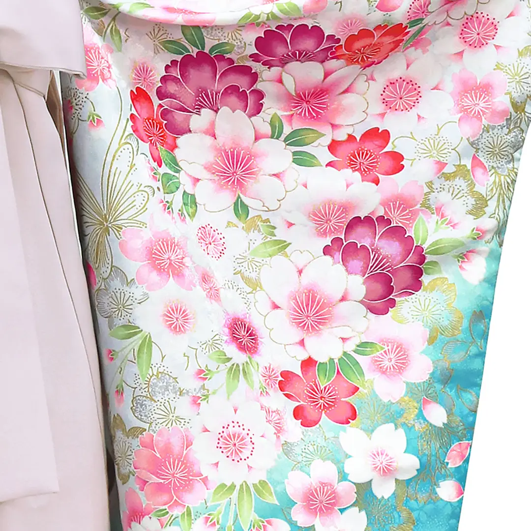 淡水色地に桜・くすみピンク袴（無地）（二尺袖）／卒業式／柄詳細