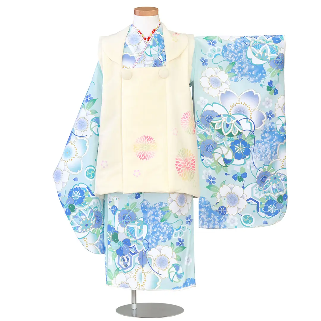 三歳☆神楽☆水色桜模様着物セット 《KAGURA》 水色地に