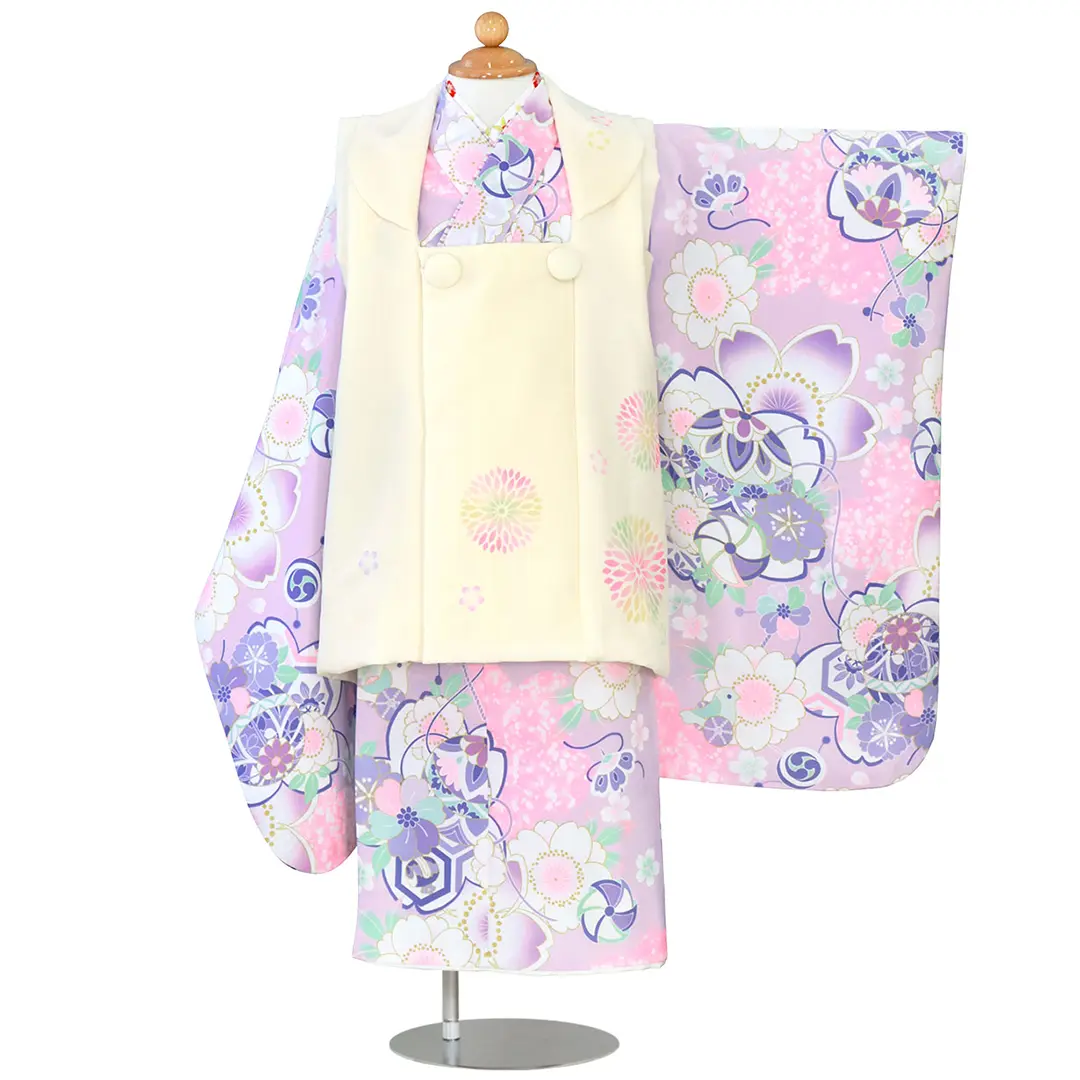 KAGURA》薄紫地に桜と鞠、アイボリーの被布コートセット