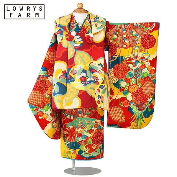 LOWRYS FARM》黄色地に橘花と檜扇、赤の被布コートセット