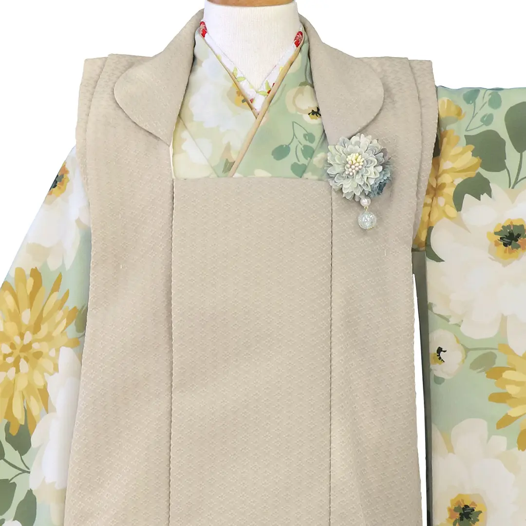 花わらべ》レトロフラワー・くすみグリーン、ベージュの被布コート