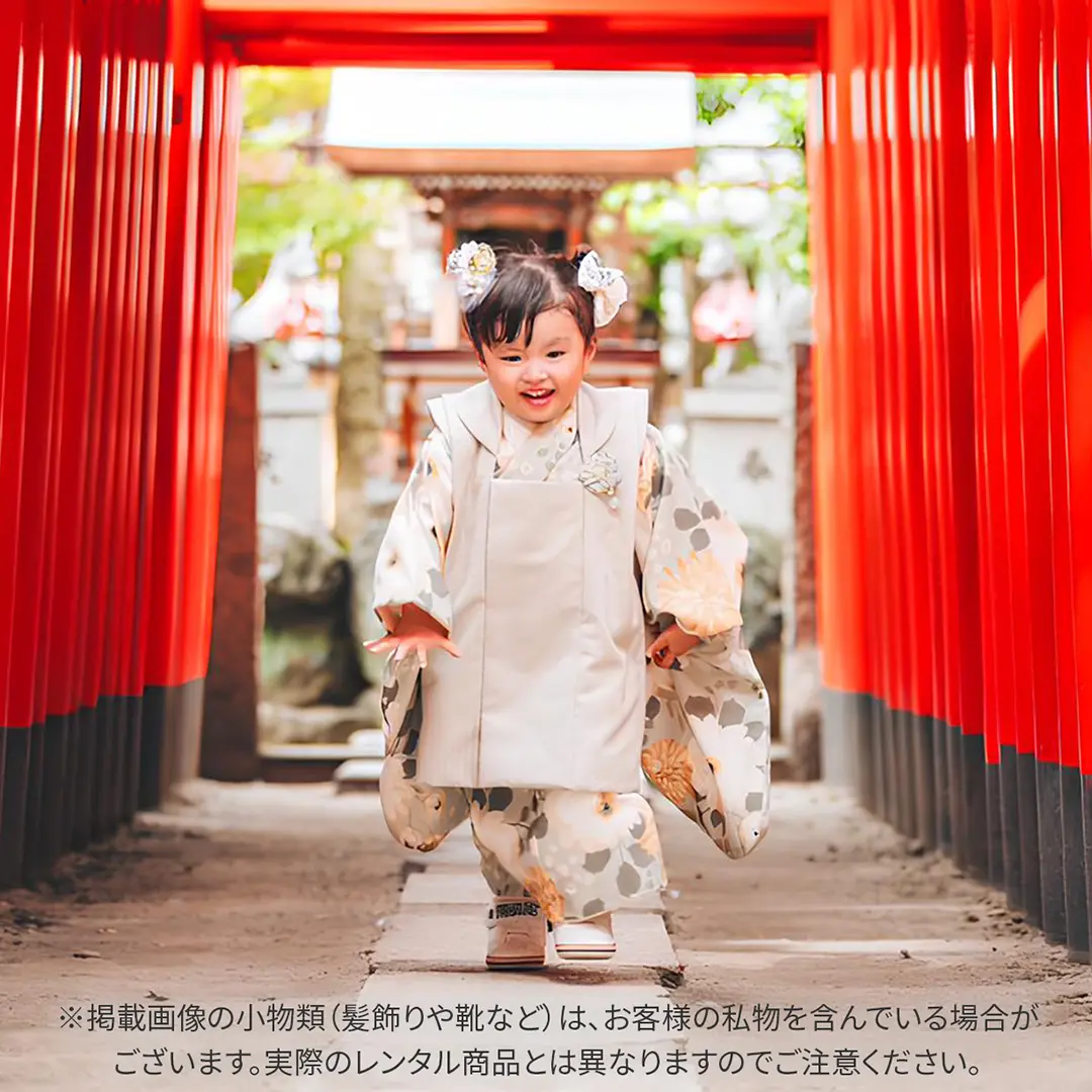 花わらべ》レトロフラワー・くすみグリーン、ベージュの被布コート