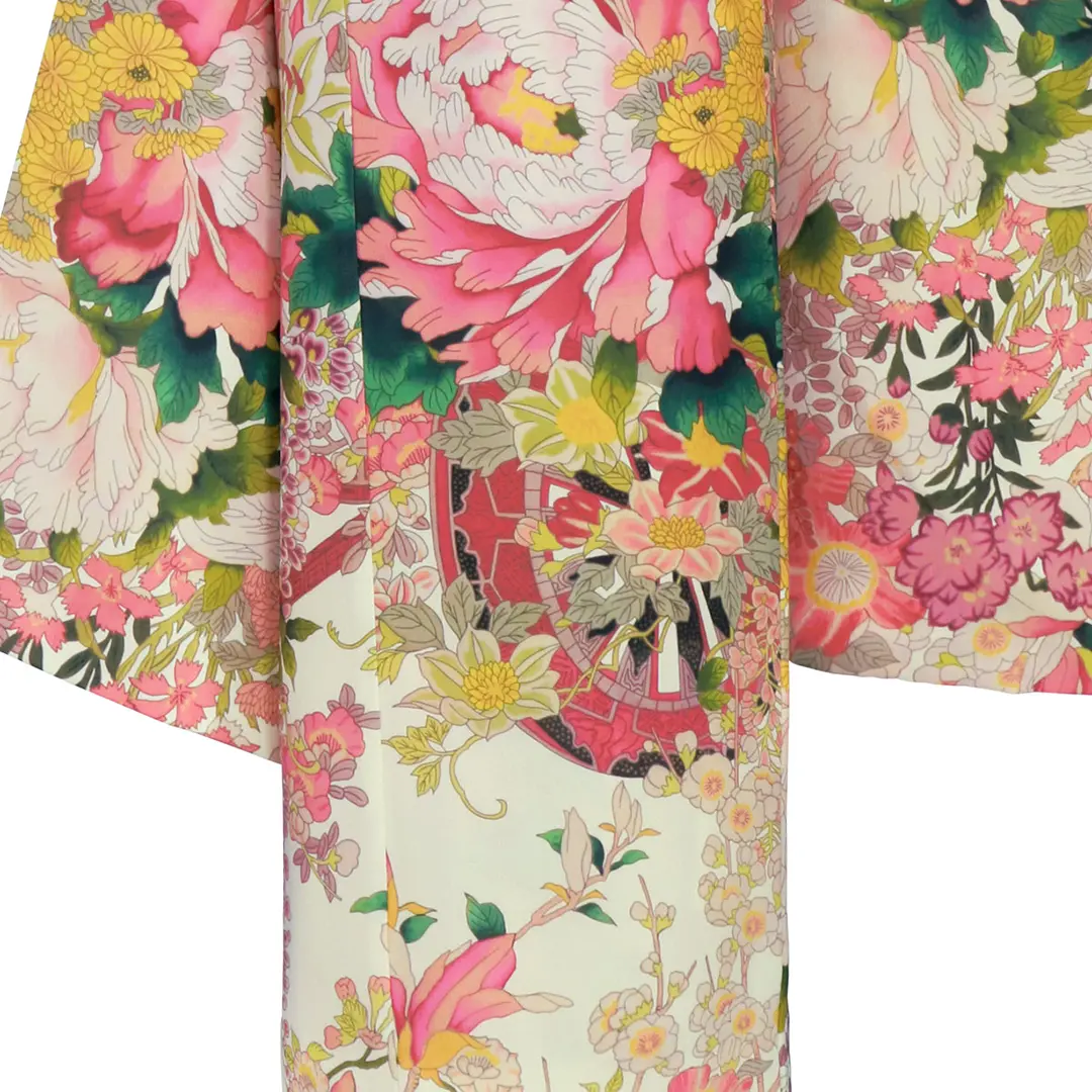 白地にピンクの薔薇の花の着物と袋帯☆七五三７歳セット 七五三 7歳 四つ身着物フルセット ブランド Shikibu Roman 式部浪漫