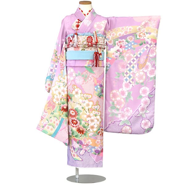 式部浪漫》源氏香・藤色の着物（白帯に水色）／七五三・七歳女の子