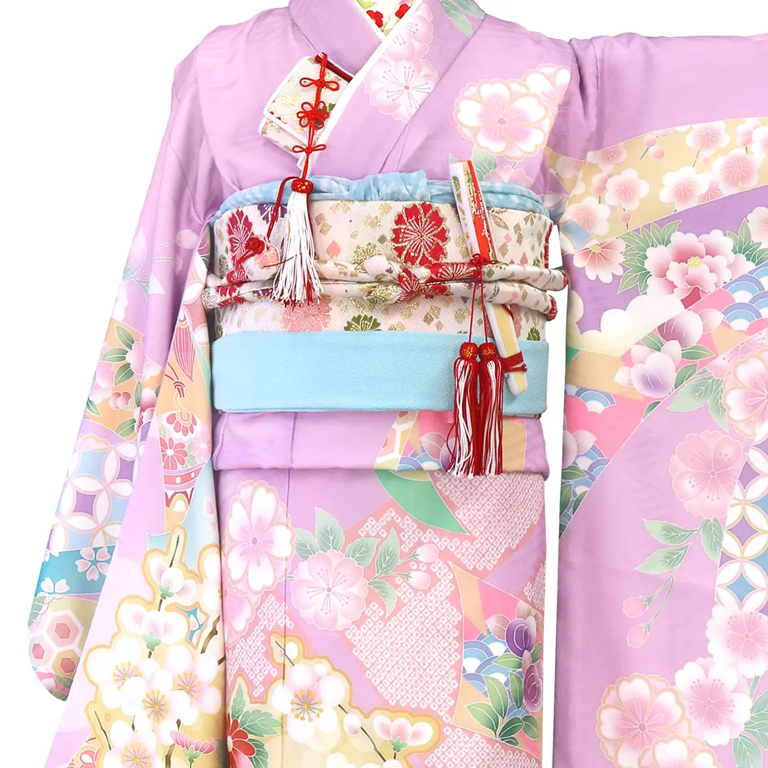 式部浪漫》源氏香・藤色の着物（白帯に水色）／七五三・七歳女の子