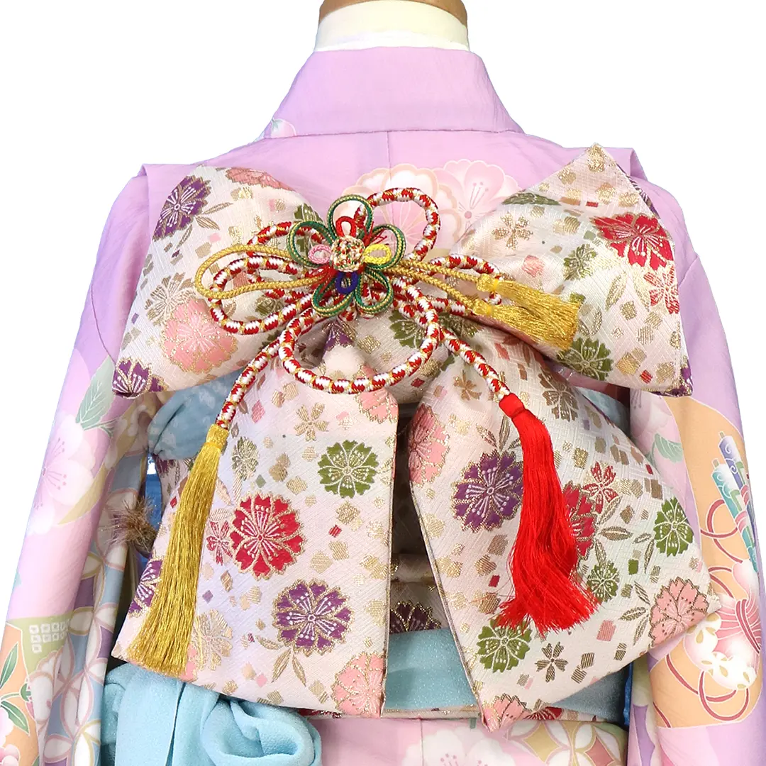 式部浪漫》源氏香・藤色の着物（白帯に水色）／七五三・七歳女の子