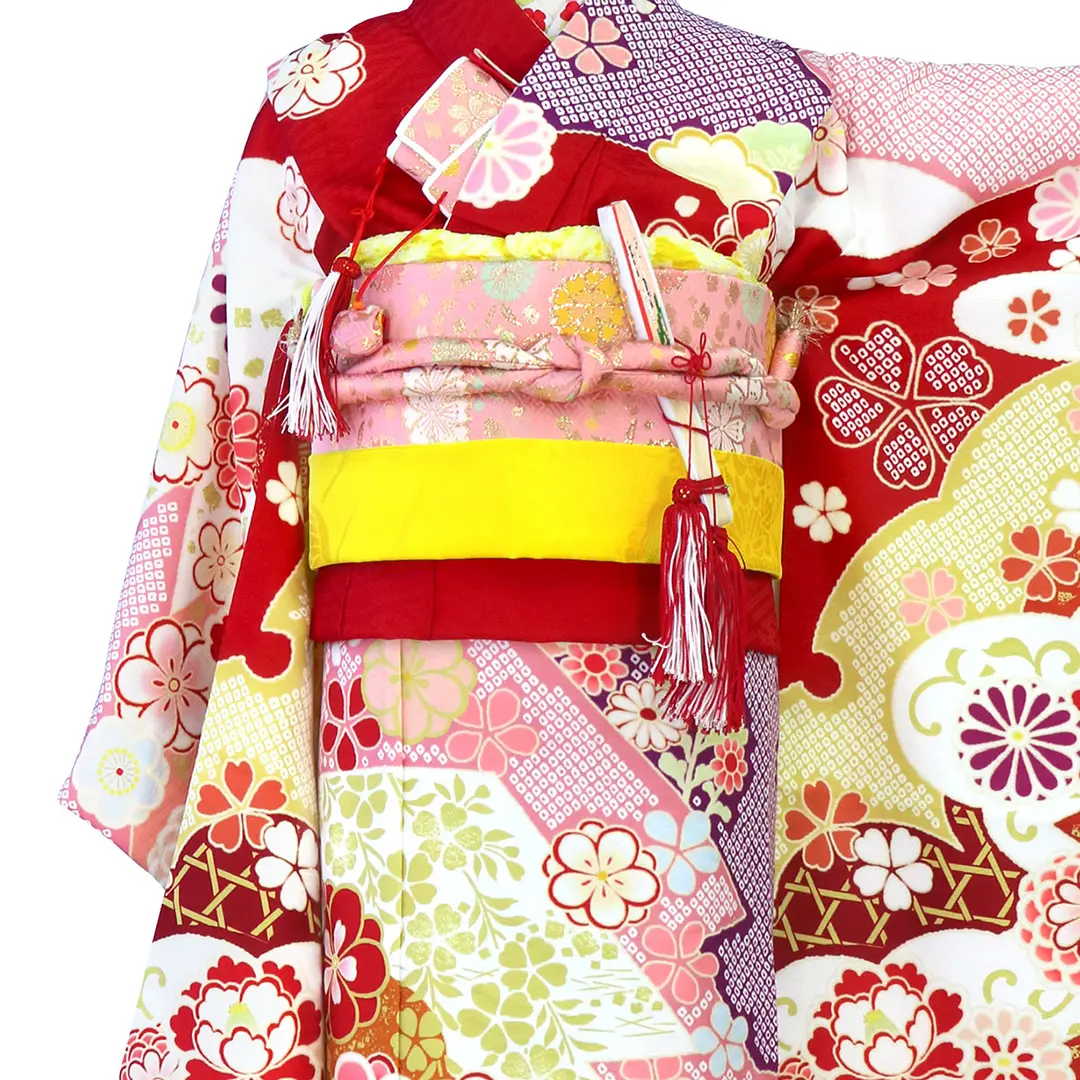 式部浪漫》赤地の辻が花風の着物／七五三・七歳女の子 | 宅配着物