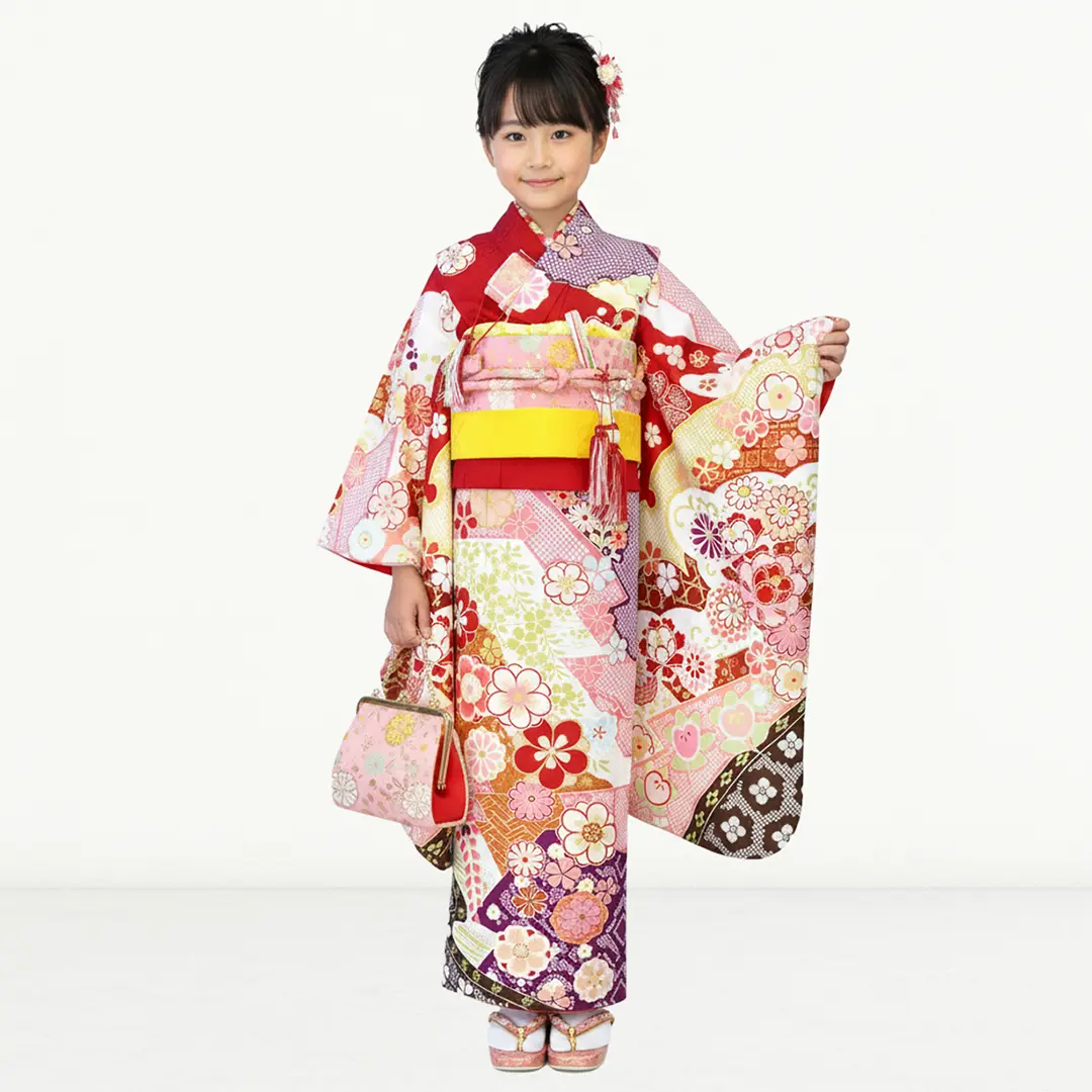 豪華正絹!赤×ゴールド♡七五三　7歳　女の子　フルセット　一式　辻ヶ花風 豪華正絹!赤×ゴールド♡七五三 7歳 女の子 フルセット 一式 辻ヶ花風