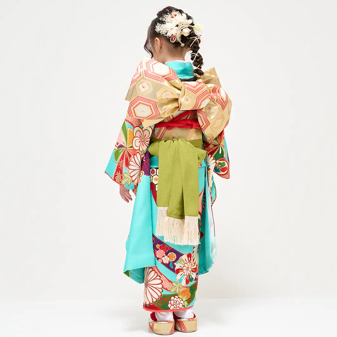 アンティーク亀甲模様の着物に作り帯☆若干シミあり☆５歳から７歳 アンティーク亀甲模様の着物に作り帯☆若干シミあり☆5歳から