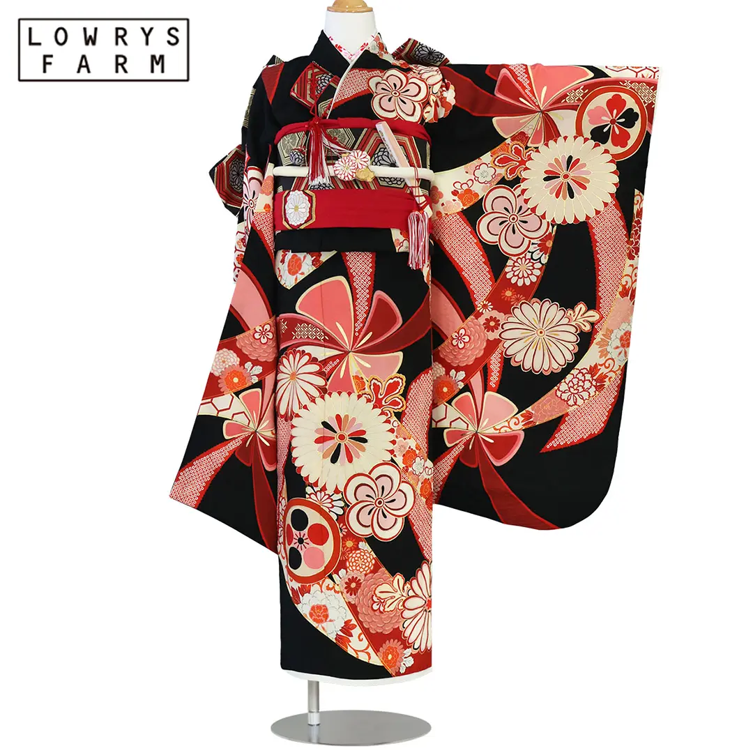 アンティーククリーム色の着物に黒赤のだらりの帯も七五三７歳フルセット 楽天市場】(七五三10%CPOFF10/16迄)七五三 7歳 四つ身着物フル