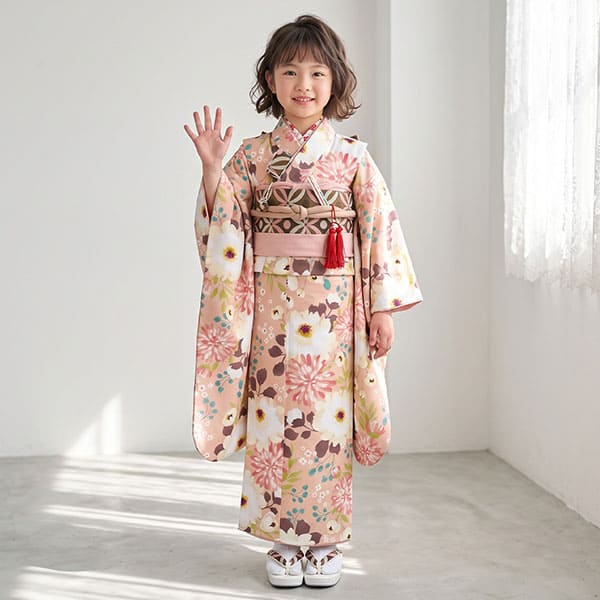 花わらべ》レトロフラワー・くすみグリーン、ベージュの被布コート