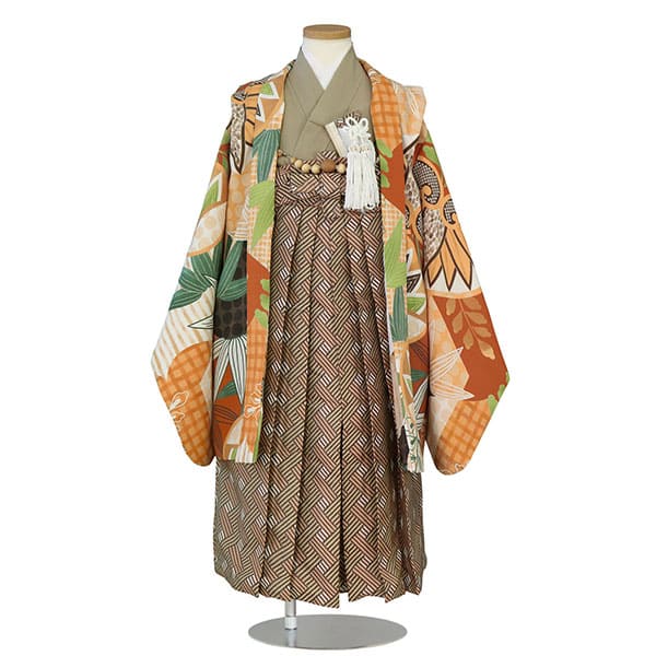 花わらべ》茶色地に葵の羽織、茶色の袴／七五三・五歳男の子・袴