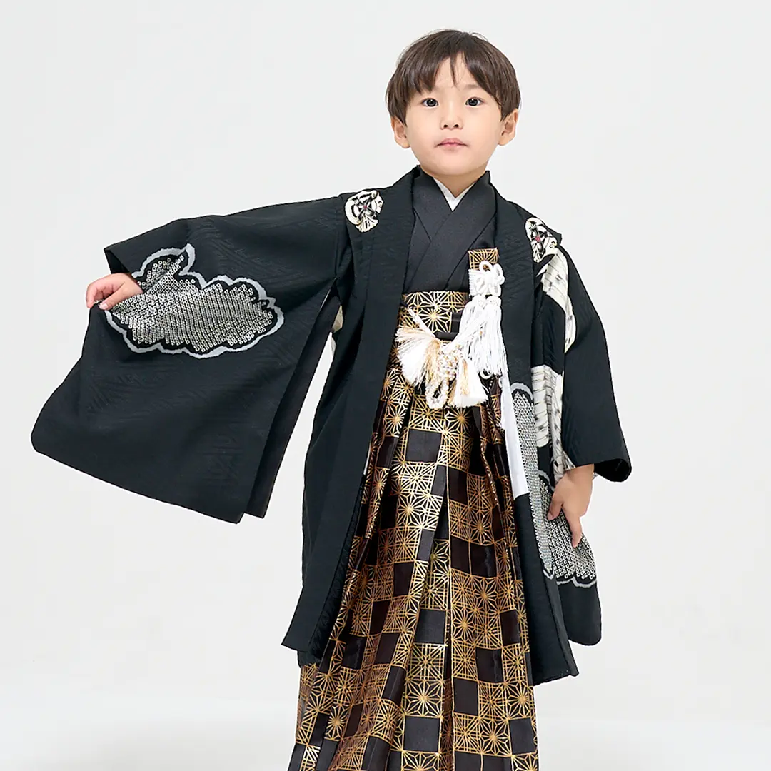 【10月末まで！】七五三5歳　男の子　黒色×からし　鷹　富士　11点フルセット 10月末まで！】七五三5歳 男の子 黒色×からし 鷹 富士 11点フル