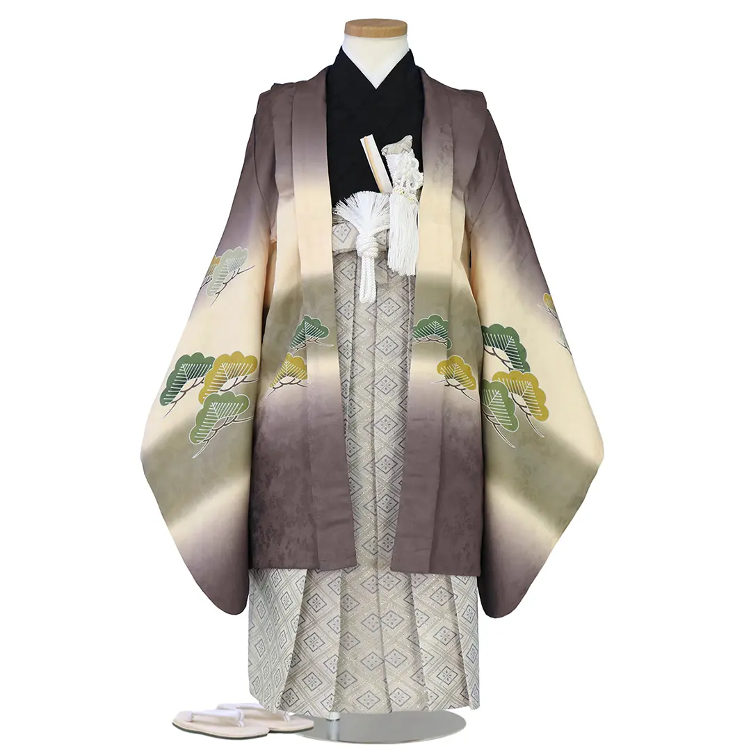 灰色地に熨斗目、白グレーの袴／七五三・五歳男の子・袴 | 宅配着物