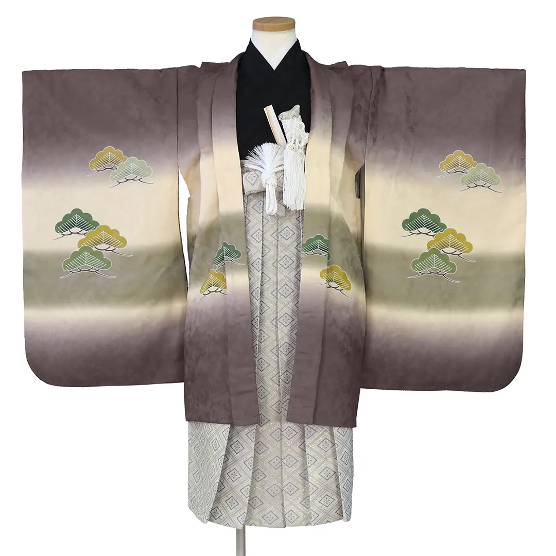灰色地に熨斗目、白グレーの袴／七五三・五歳男の子・袴 | 宅配着物