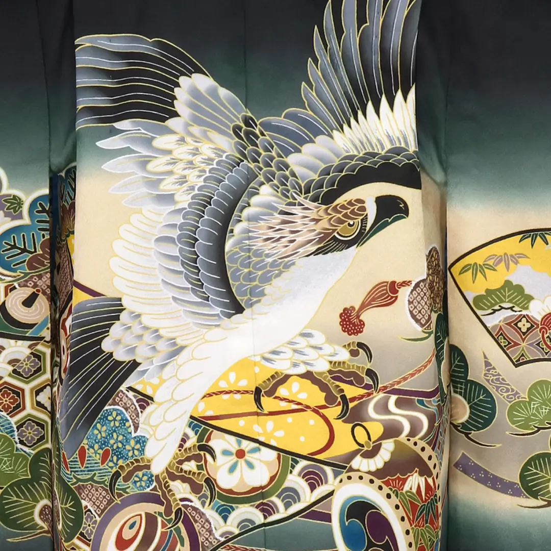 七五三 5歳 袴 着物 鷹 セット 鷹太鼓 京越 キョウエツ 男の子 黒地に鷹